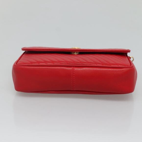 CELINE Chain Shoulder Bag Leather Red Gold - Picture 9 of 12